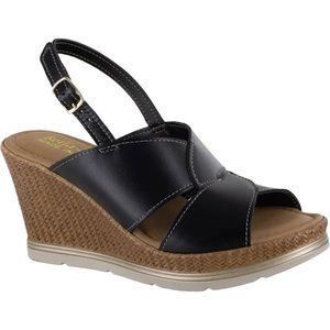 Bella Vita Black Leather Slingback Wedge Sandals, NWOT, Size 6 1/2 WIDE